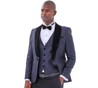Jack Martin London Smoking Sakko Herren aus Samt Tailored Fit Dinner Jacket mit Weste für Hochzeit & Abschlussball (Paisley Navy 48)