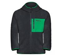 Fleecejacke JACK WOLFSKIN "ICE CURL HOOD JACKET K", Kinder, Gr. 92, phantom, gr, Fleece, Obermaterial: 100% Polyester, normal, hoch geschlossener Ausschnitt, eingesetzt eingefasste Kante, Jacken Fleec