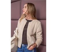 Kurzjacke STREET ONE, Damen, Gr. 44, beige (clay sand), Stoff, Oberstoff: 100% Polyester. Futter: 100% Polyester, unifarben, normal normal, Rundhals, abgesteppt, Jacken Kurzjacke, aus Lammfell-Imitat