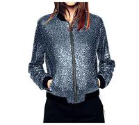 Jacke Damen Elegant Kurz Sakko Übergangsjacke Elegant Jacken Glitzer Jacke Damen Festliches Outfit Bikerjacke mit Reißverschluss Übergangsjacke Pailletten Cardigan Party Fasching Karneval Kostüm #1