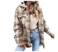 Jacke Damen Herbst, Damen Hemdjacke Karierte Jacke Herbst Flanellhemd Shacket Mantel Oversize Elegante Flanell Jacke Cordhemd Gefüttert Hemdbluse Elegant Lang Outfit Mit Knöpfen