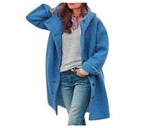 Jacke Damen Herbst Damen Wintermantel Oversize mit Kapuze Kuschelige Einfarbig Outwear Lang Casual Mode Übergangsjacke Mantel XXL Blue