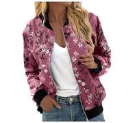 Jacke Damen Sommer Elegant Übergangsjacke Vintage Blumenmuster Übergangsjacken Parka Jacken Hemdjacke Leicht Langarm Frühlingsjacke Bomberjacke Zipper Sport Jacket Kurzjacke Rosa XXL