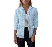 Jacke für Damen, Übergangsjacke aus gedrehtem Mesh, Sweatshirt, mit Kapuze aus irischem Jacquard, gerippte Bündchen und Unterseite, durchgehender Verschluss | lässige Strickweste für Alltag, Büro und