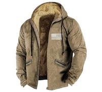 Jacke Herren Teddy Jacke Herren Herren Parka Winter Steppjacke Übergangsjacke Usa Flagge Bedruckt Gefütterte Jacke Mit Reißverschluss Fleece Futter Sweatjacke Mit Kapuze Hoody Jacke (Khaki, Xl)