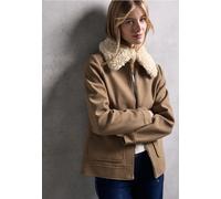 Fellimitatjacke STREET ONE STUDIO, Damen, Gr. 38, cookie braun, Stoff, Obermaterial: 90% Polyester, 10% Viskose; Futter: 100% Polyester; Kragen: 100% Polyester, unifarben, normal normal, V-Ausschnitt,