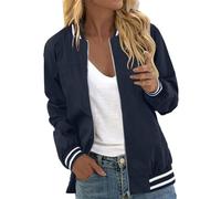 Jacke Kurz Damen College Elegant Bomberjacke Bunt Sommerjacke Langarm Oversize Jacket Kurzjacke Sportlich Leicht Festival Übergangsjacken Bikerjacke Vintage Sommermantel Pilotenjacke Blau L