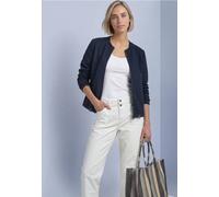 Cardigan STREET ONE, Damen, Gr. 44, blau (schwarzest blau), Stoff, 70% Polyester, 25% Viskose, 5% Elasthan, unifarben, comfort fit normal, Rundhals, Bündchen, Strickjacken, mit Rundhalsausschnitt, Top