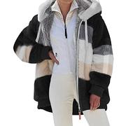 Jacke Teddyfleece Damen Gefüttert Wintermantel Damen Lang Warm Gefüttert Fleecemantel Damen Gefüttert Damen Sweatjacke Casual Kapuzenjacke Damen Winter Mit Zip Flauschige Jacke Damen Mit Taschen