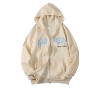 Jacke Zip Up Hoodies Hip Hop Sweatshirt Goth Print Kapuzenjacke Street Fashion Unisex Kordelzug Sweatjacke mit Kapuze 90er E Girl Top (Khaki, XXXL)