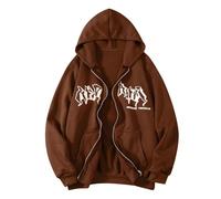 Jacke Zip Up Hoodies Hip Hop Sweatshirt Goth Print Kapuzenjacke Street Fashion Unisex Kordelzug Sweatjacke mit 90er E Girl Top (Brown, L)
