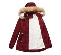 Jacken Damen,Damen Winterparka Mantel Winterjacke Parka Daunenmantel Herbst Winter Warm Kunstfellkragen Kapuzenmantel Mit Tasche,Winterjacke Damen Weiß,Women Winter Jacket,E Wine,3Xl