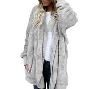jacken damen große größen,Damen Fleecejacke mit Kapuze Oversize Teddy Flauschige Pullover Hoodie Jacke Lang Fleece Gefütterte Sweatshirt Große Größen Winter Warm Plüsch Teddyjacke Kuschel Strickjacke