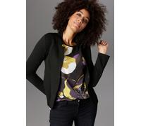 Jackenblazer ANISTON SELECTED, Damen, Gr. 38, schwarz, Jersey, Obermaterial: 96% Polyester, 4% Elasthan, Strukturmuster, unifarben, figurumspielend hüftlang, Rundhals, eingesetzt normaler Saum, Blazer