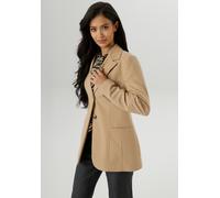 Jackenblazer ANISTON SELECTED, Damen, Gr. 48, grün (beige), Web, Obermaterial: 76% Polyester, 20% Viskose, 4% Elasthan, unifarben, hüftbedeckend, Blazer, mit Reverskragen und Paspeltaschen - NEUE KOLL