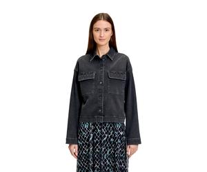 Jackenblazer BETTY & CO "Damen mit aufgesetzten Taschen", Damen, Gr. 46, grün (dunkelgrau denim), Obermaterial: 94% Baumwolle, 5% Polyester, 1% Elasthan, oversize normal, Blazer (63742039-46) dunkelgr