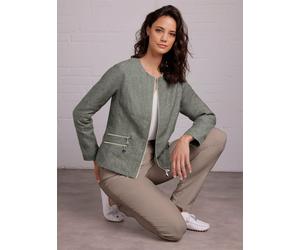 Jackenblazer CREATION L PREMIUM "Leinen-Blazer", Damen, Gr. 36, grün (khaki, weiß, meliert), 100% Leinen, Blazer (28327415-36) khaki, weiß, meliert