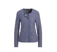 Jackenblazer GOLDNER "Kurzgröße Elegante Karo-Jacke mit Glanzeffekten", Damen, Gr. 20, grün (royalblau, weiß, gemustert), Obermaterial: 40% Polyacryl PAN. 30% Baumwolle CO. 28% Polyester PES. 2% metal