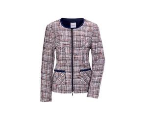 Jackenblazer GOLDNER "Kurzgröße Eleganter Wollblazer mit Rundhals", Damen, Gr. 23, grün (weiß, marine, rot), Obermaterial: 100% Wolle WO., Feminin, Gerade, Blazer, Paspel (52753608-23) weiß, marine, r