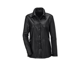 Jackenblazer GOLDNER "Kurzgröße Lässige Blusenjacke in Lederoptik", Damen, Gr. 20, grün (schwarz), Obermaterial: 72% Polyester PES. 25% Polyurethan PU. 3% Elasthan EL., Sonstiges, Blazer, Ohne (495623
