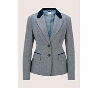 Jackenblazer MADELEINE "Blazer Businessblazer mit Reverskragen", Damen, Gr. 42, blau (marine, rauchblau), Obermaterial: 50% Baumwolle CO. 16% Polyacryl PAN. 15% Polyester PES. 14% Wolle mw. 3% Seide s