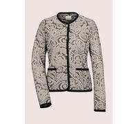 Jackenblazer MADELEINE "Blazer Kragenloser Kurzblazer im Couture-Style", Damen, Gr. 42, schwarz (schwarz, perlweiß, goldfarben), Obermaterial: 32% Polyester PES. 27% Polyamid PA. 23% Baumwolle CO. 18%