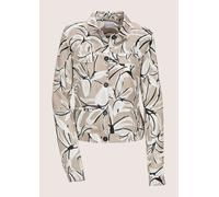 Jackenblazer MADELEINE "Blazer Kurzblazer mit floralem Muster", Damen, Gr. 46, beige (cappuccino, multicolor), Obermaterial: 53% Viskose CV. 47% Leinen LI., Modern, gerade, Blazer, Knopfmaschetten (78