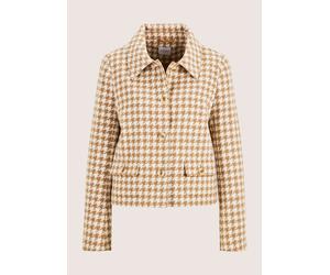 Jackenblazer MADELEINE "Blazer Leicht gefütterter Hahnentritt-Blazer in verkürzter Form", Damen, Gr. 44, weiß (wollweiß, caramel), Obermaterial: 90% Polyester PES. 10% Wolle mw., Modern, gerade, Blaze