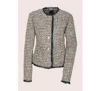 Jackenblazer MADELEINE "Blazer Tweed-Blazer mit Fransendetails", Damen, Gr. 40, schwarz (schwarz, cappuccino, multicolor), Obermaterial: 90% Polyester PES. 10% Polyacryl PAN., Modern, schmal, Blazer, 