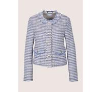 Jackenblazer MADELEINE "Blazer Tweed-Blazer mit Fransendetails", Damen, Gr. 46, weiß (wollweiß, azurblau, multicolor), Obermaterial: 37% Baumwolle CO. 34% Polyester PES. 24% Viskose CV. 2% Polyacryl P