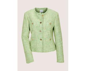 Jackenblazer MADELEINE "Blazer Tweed-Blazer mit Fransendetails", Damen, Gr. 48, weiß (perlweiß, kiwi, multicolor), Obermaterial: 42% Polyester PES. 31% Baumwolle CO. 23% Viskose CV. 4% sonstige Fasern