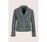 Jackenblazer MADELEINE "Tweed-Blazer Modischer Zweireiher mit Fransen", Damen, Gr. 48, blau (rauchblau, wollweiß, bleu), Obermaterial: 57% Polyester PES. 38% Polyacryl PAN. 5% sonstige Fasern AF., Bla