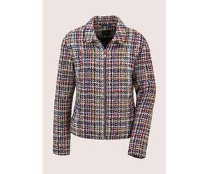 Jackenblazer MADELEINE "Tweedblazer Moderner Kurzblazer mit Zipper", Damen, Gr. 44, schwarz (schwarz, rubinrot, multicolor), Obermaterial: 85% Polyester PES. 5% Baumwolle CO. 5% Polyacryl PAN. 5% Visk