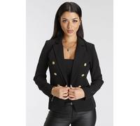 Jackenblazer MELROSE, Damen, Gr. 40, schwarz, Web, Obermaterial: 97% Polyester, 3% Elasthan. Futter: 100% Polyester, unifarben, tailliert hüftlang, Blazer Jackenblazer, mit goldfarbenen Knöpfen, Topse
