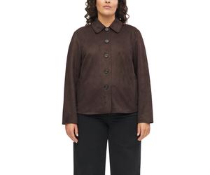 Jackenblazer S.OLIVER CURVE, Damen, Gr. 50, braun (bitter chocolate), Velours, Obermaterial: 93% Polyester, 7% Elasthan, unifarben, bequem hüftbedeckend, Rundhals, 1-Knopf-Manschette, Blazer, Velours-