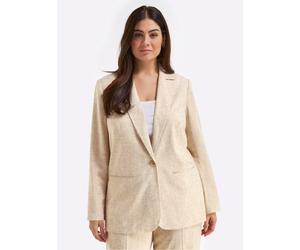 Jackenblazer SHEEGO "Leinenblazer", Damen, Gr. 52, beige (champagner, goldfarben), 65% Viskose, 25% Leinen, 7% Polyester, 3% metallisierte Fasern, Blazer (92693627-52) champagner, goldfarben