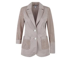 Jackenblazer SPORTALM KITZBÜHEL, Damen, Gr. 40, beige, Web, Obermaterial: 97% Baumwolle, 3% Elasthan, clean, unifarben, regular fit hüftlang, V-Ausschnitt, eingesetzt angesetztes Bündchen, Blazer, mit