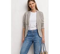 Jackenblazer STREET ONE, Damen, Gr. 44, beige (clay sand), Web, Obermaterial: 83% Polyester, 14% Viskose, 3% Elasthan, tailliert hüftbedeckend, tiefer V-Ausschnitt, Blazer, mit Piqué-Struktur (3374715