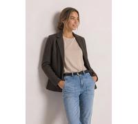 Jackenblazer STREET ONE, Damen, Gr. 44, schwarz coffee, Web, Obermaterial: 55% Baumwolle, 45% Viskose, Fischgratmuster, tailliert hüftbedeckend, tiefer V-Ausschnitt, Blazer, mit Reverskragen und Dessi