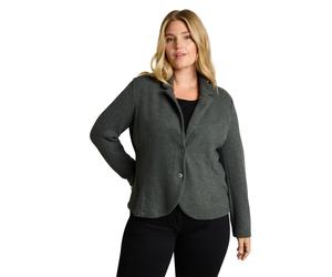 Jackenblazer TOM TAILOR PLUS, Damen, Gr. 44, schwarz olive melange, Web, Obermaterial: 85% Baumwolle, 13% Polyester, 2% Elasthan, meliert, bequem hüftbedeckend, tiefer V-Ausschnitt, Blazer, Melierte O