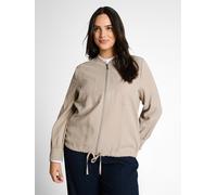 Jackenblazer TOM TAILOR PLUS, Damen, Gr. 50, beige (soft taupe grau), Web, Obermaterial: 92% Viskose, 8% Polyester, unifarben, regular fit normal, Rundhals, Bündchen, Blazer, mit Tunnelzug (61947364-5