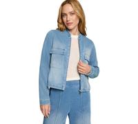 Jackenblazer ZERO "Damen mit Reißverschluss", Damen, Gr. 40, blau denim, Denim/Jeans, Obermaterial: 76% Baumwolle, 20% Polyester, 4% Elasthan, used, figurbetont hüftlang, eng, Blazer, Plain/ohne Detai