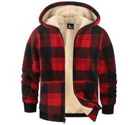 JACKETOWN Fleecejacke Kariert Kinder Sweatjacke Jungen mit Kapuze Gefüttert Kapuzenpullover mit Reißverschluss Winterjacke Dicke Warme Hoodie Jacket S-2XL