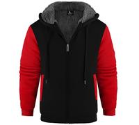 JACKETOWN Hoodie Herren Warm Fleece Kapuzenpullover Zipper Sweatshirt Männer Gefüttert Winterjacke Teddyfleece Jacke mit Kapuze Schwarz Rot L