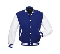 JACKETREE Herren Varsity Jacken Baseball Letterman Wolle Körper Echtes Leder Ärmel Bomber Amerikanischen Stil Varsity Jacke, Blauer Körper und weiße Ärmel - 02, 4XL
