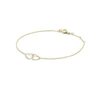 JACKIE GOLD Schmuck Damen | 14 Karat / 585 Echt Gold Armband | Double Heart Bracelet JKB23.049 | 16 - 17 - 18 cm Länge verstellbar | Armkette mit Herzen