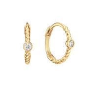 JACKIE GOLD Schmuck Damen | 14 Karat / 585 Echt Gold Ohrschmuck | Oasis White Topaz JKE24.447 | Länge 12 mm | Ohrringe Creolen mit Kreisform