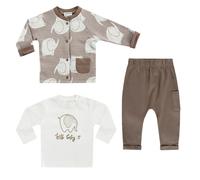 Jacky 3-tlg. Set Strickjacke, Langarmshirt & Jogginghose - Elefant - Mokka Offwhite - Gr. 62