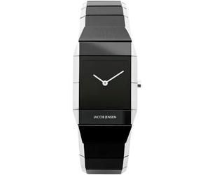 Jacob Jensen Sapphire Serie Damen-Quarzuhr mit schwarzem Zifferblatt Analog-Anzeige und Edelstahl Mehrfarbig vergoldet Gurt 560