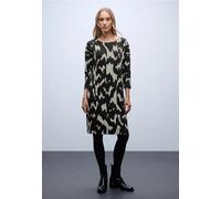Midikleid STREET ONE, Damen, Gr. 34, EURO-Größen, schwarz, Stoff, 64% Polyester, 33% Viskose, 3% Elasthan, gemustert, normal knielang, U-Boot-Ausschnitt, abgesteppt, Kleider Midikleid, knielang (58026